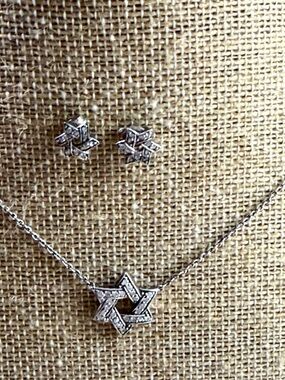 Silver Star of David Necklace and Stud Earrings Set sterling 925